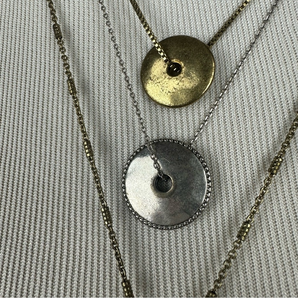 Lucky Brand triple layer mixed metal necklace with disk charms - Picture 3 of 6